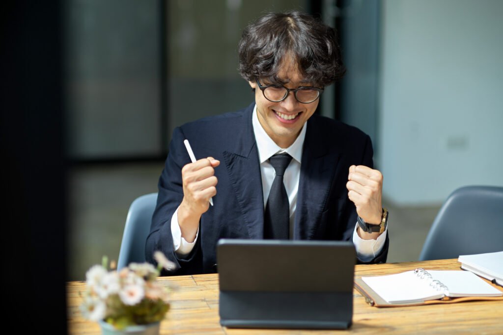 An office employee excited