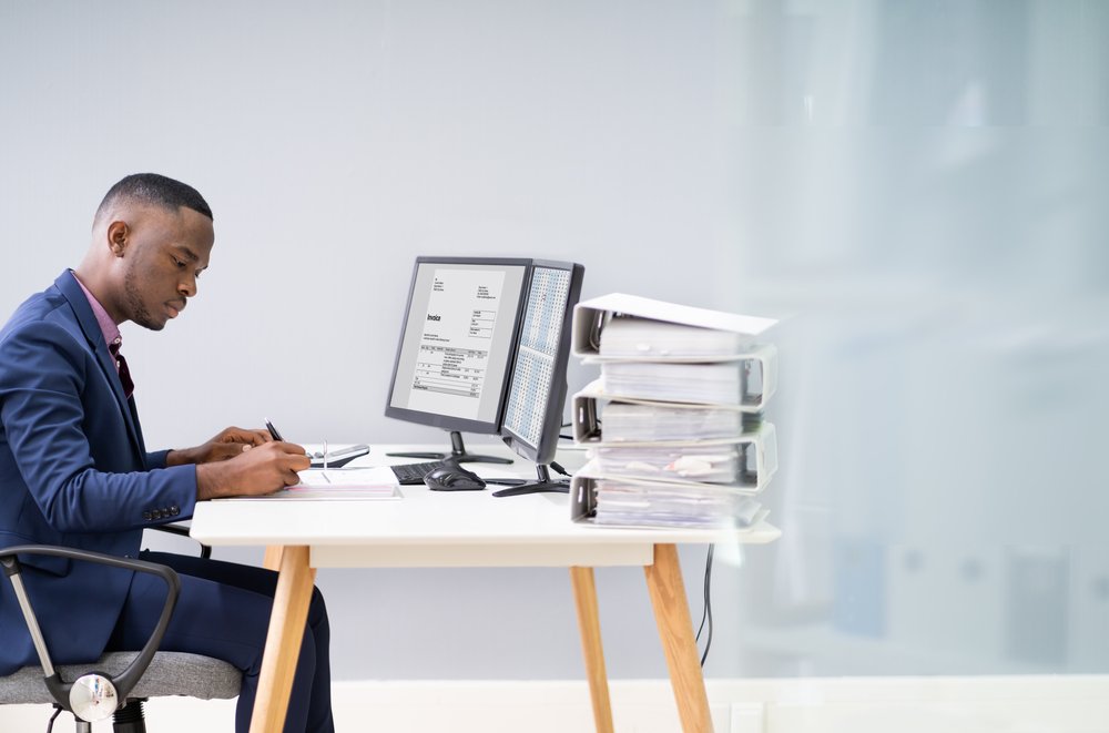 A businessman working on his laptop